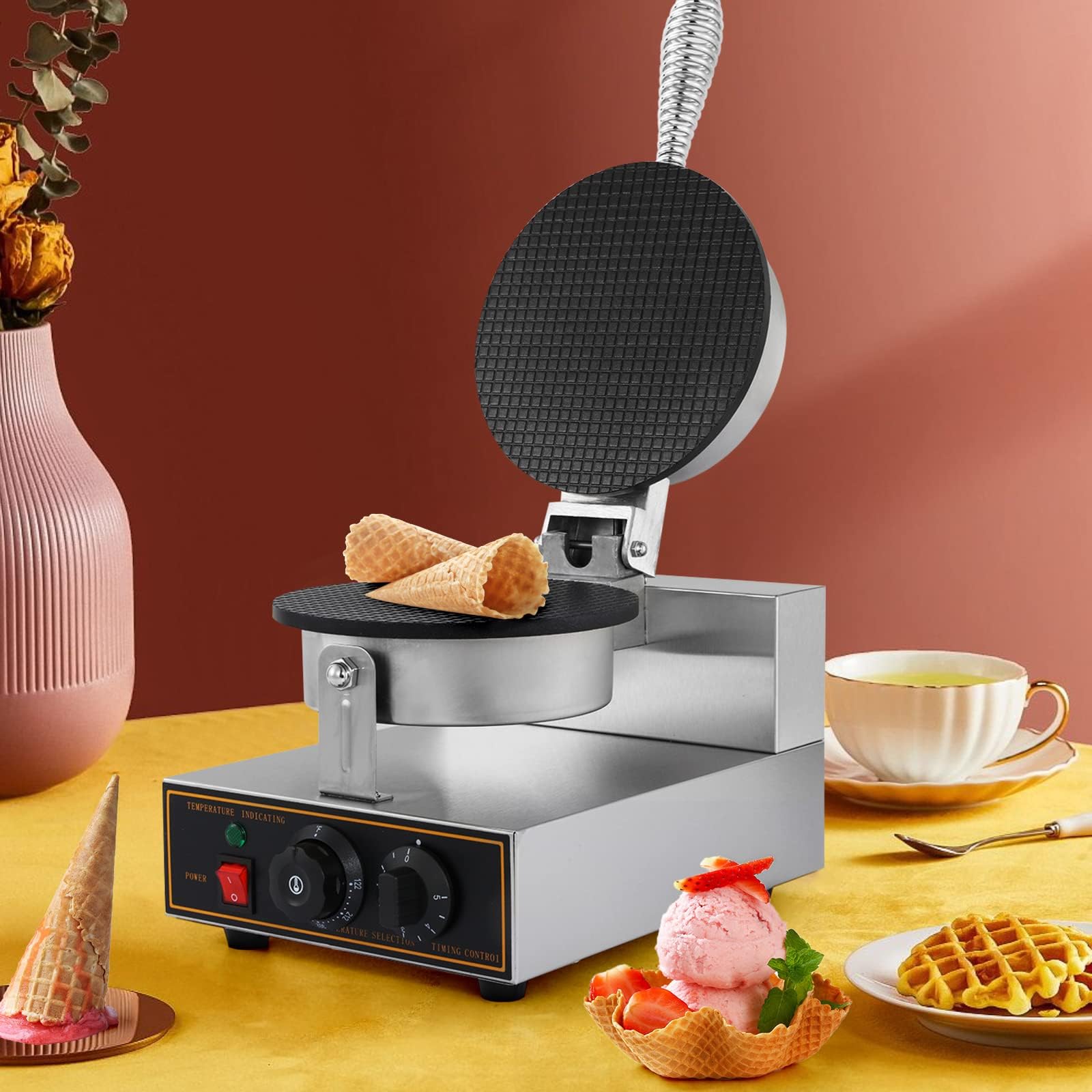 Máquina eléctrica Comercial para Hacer Conos de gofre - 1200 W con rangos de Temperatura de 50 ℃ a 300 Rollos de Huevo, Tortillas, Salas de Pasteles - Ideal para,
