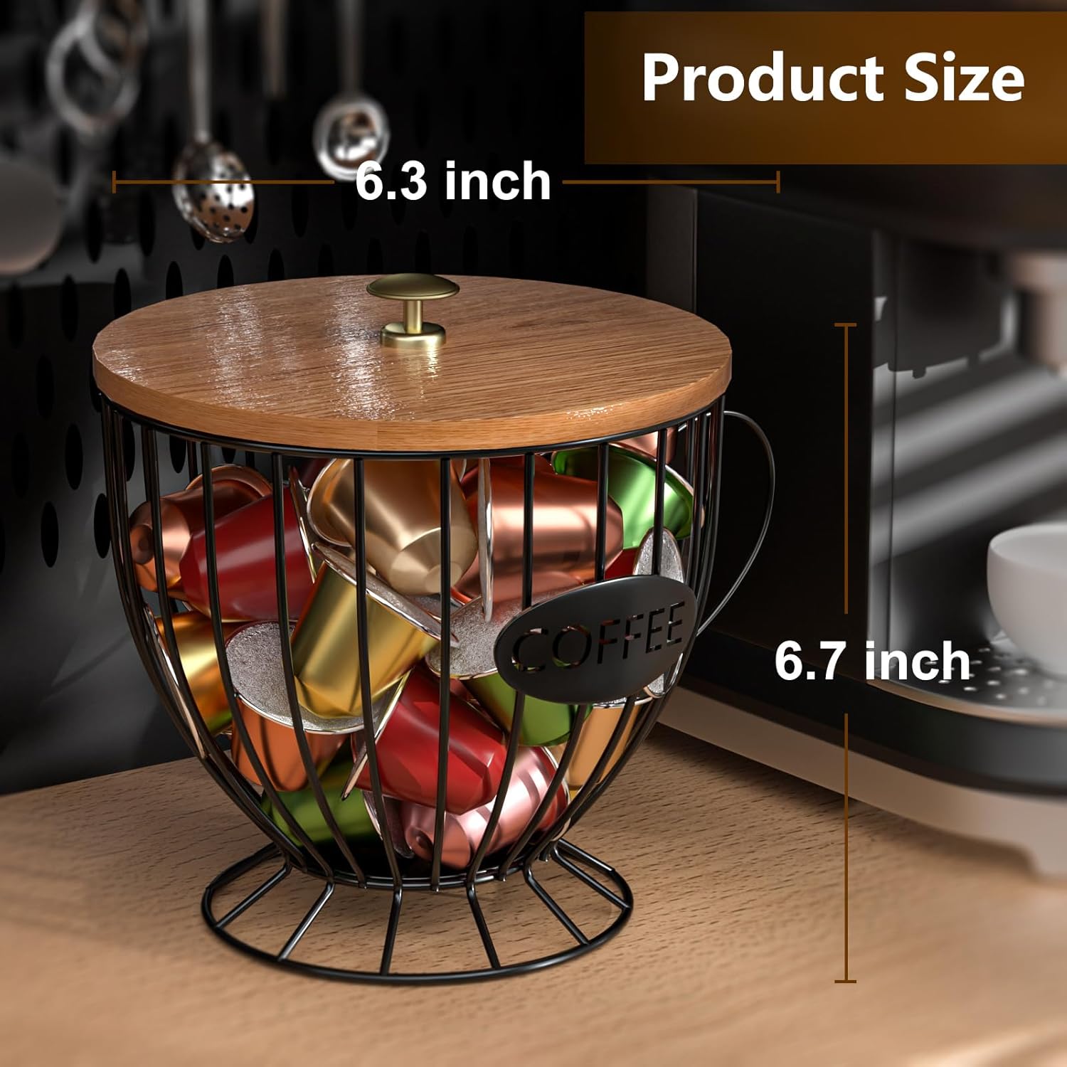Coffee Pod Holder Large Capacity Black K Cup Holder Organizer for Counter - Coffee Bar Accessories Decor Station for Pods, Espresso, Capsules, Creamer(CC-Black) Black-CC