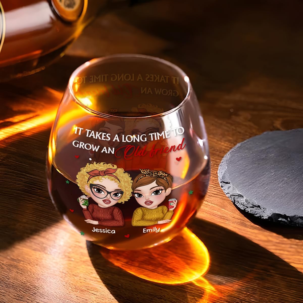 Wrappiness Personalized Wine Glass - It Takes A Long Time To Grow Old Friends, Ideal Gift for BFF Women, Best Friendson Friendship Day, Birthday (W15-03-202)