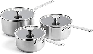 KitchenAid Set Pentolini Antiaderenti in Acciaio Inox con Coperchio, Adatti a Tutti i Tipi di Fornelli, Induzione, Forno e Lavastoviglie, 16/18/20 cm, Argento