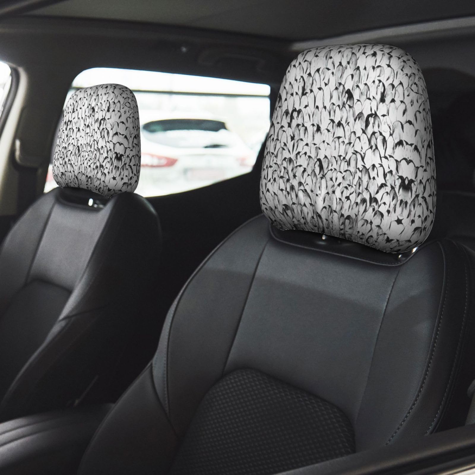 Auto Kopfstützenbezug 2er Set - Elastisch Mit Pinguin Design Für Alle Fahrzeuge