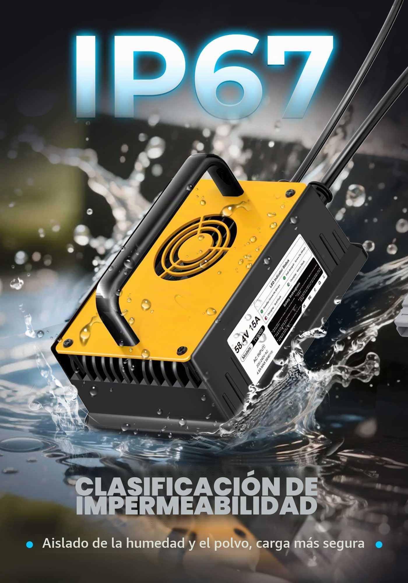 58,4V 15A Cargador de Batería Litio para 48V (51.2V) LiFePO4 Baterías, 48V Cargador de Batería Litio para Autocaravanas, Barcos, Vehículos Marinos y Sistemas Solar