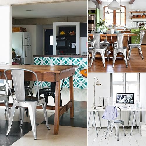 Vista 49 de Devoko - Sillas de metal para interiores y exteriores, estilo antiguo, sillas de comedor de cocina, sillas laterales apilables con respaldo, juego