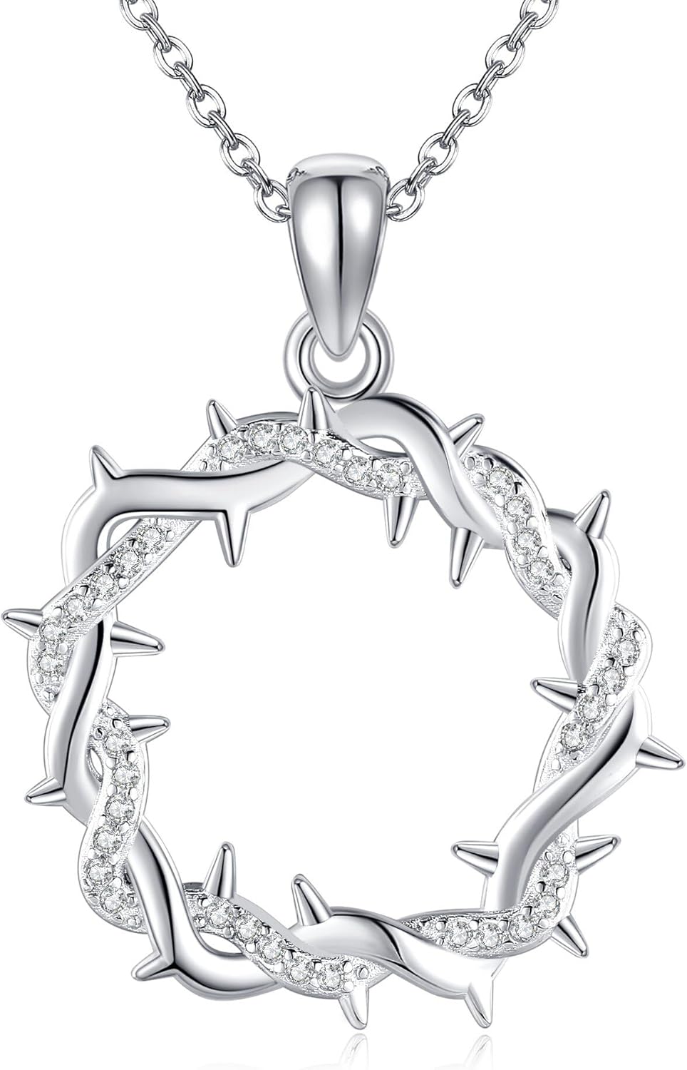Crown Of Thorns Necklace 925 Sterling Silver Iced Out Crown of Thorns Pendant for Women Jesus Jewelry Gifts for Women