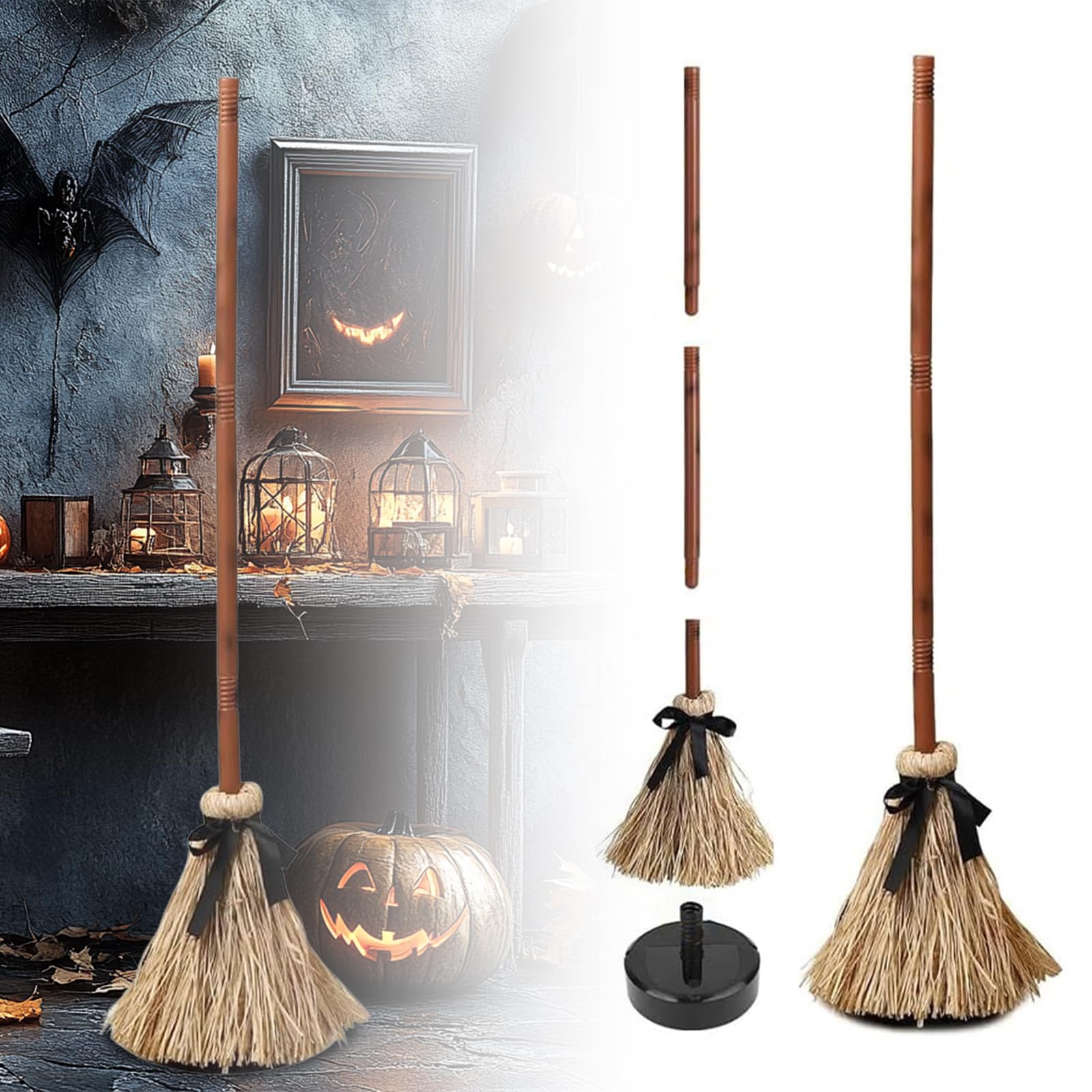 Peamoo 2Pcs Dancing Witch Broom, Halloween Magics Broom, Floating Moving Haunted Dancing Brooms With Spooky Laughter,Halloween Props Accessories,Light Up Moving Animated Witch Dancings Broomsticks (2Pcs)