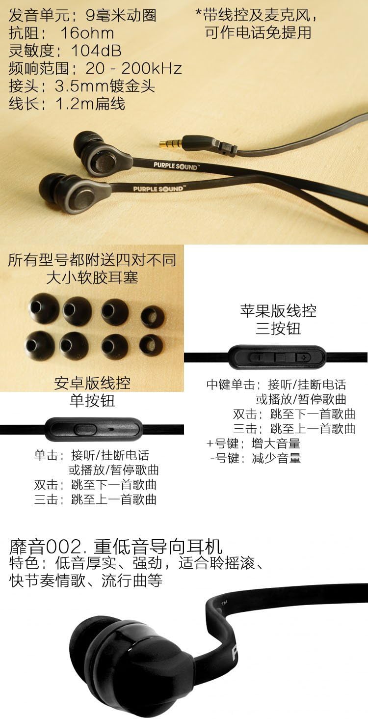 Purple Sound DG002 Tangle Free, Superior Bass Performance Earphones, Made for iPhone/iPad/iPod, with 3-Button Mic & Remote - Image 4