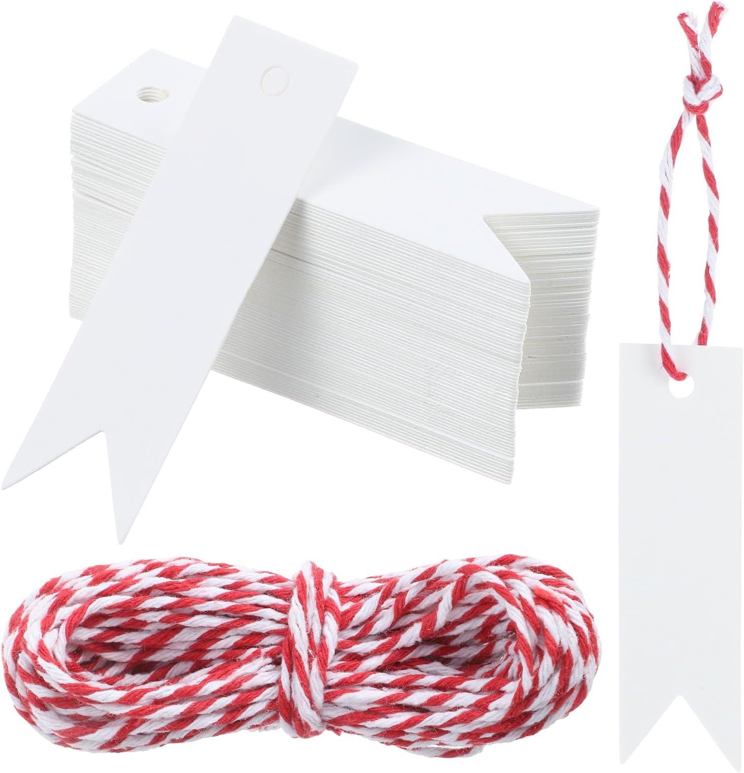 200 Pcs White Gift Tags with Rope, 7 x 2 CM Blank Paper Present Tag Hang Tags DIY Crafts Marking Tag for Mother's Day Father's Day Wedding Anniversary Birthday