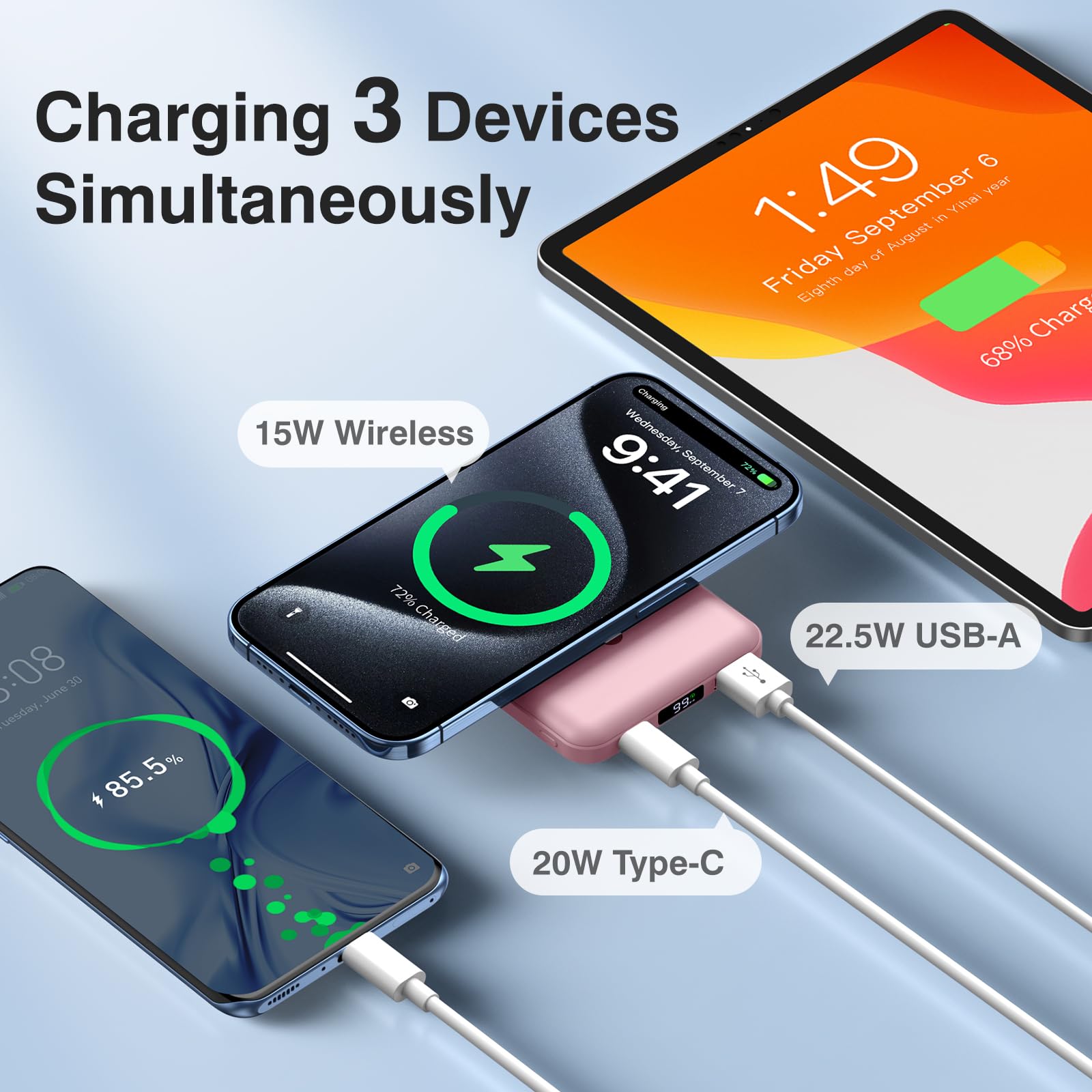 AOGUERBE PowerBank per Magsafe, 10000mAh Power Bank Magnetico Caricatore Wireless Portatile 22.5W PD Ricarica Rapida con Display LED, Batteria Esterna per iPhone 17/16/15/14/13/12/Mini/Pro/Pro Max