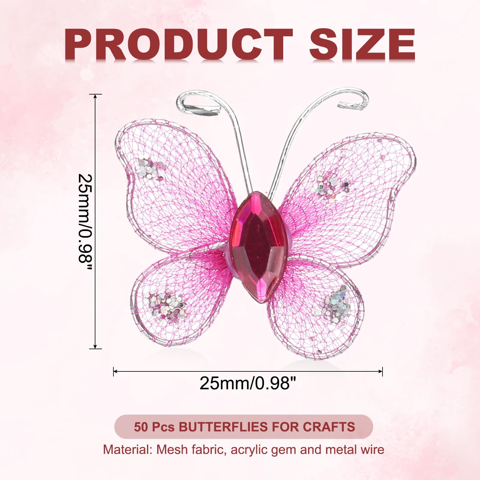 PATIKIL 50Pcs Butterflies for Crafts 1" Mesh Wire Glitter Butterfly Organza Butterflies for DIY Craft Home Decor Clothing Wedding Decoration - Image 2