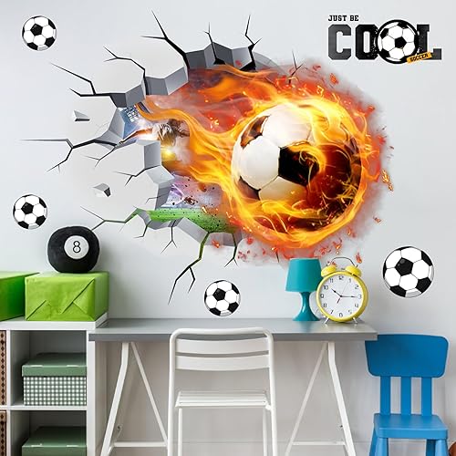 Miniatura 3 de Soccer Wall Stickers Soccer Wall Decals for Boys Bedroom Decor 3D Broken Wall Decals Peel and Stick Football Player Wall Stickers Sports Wall Art