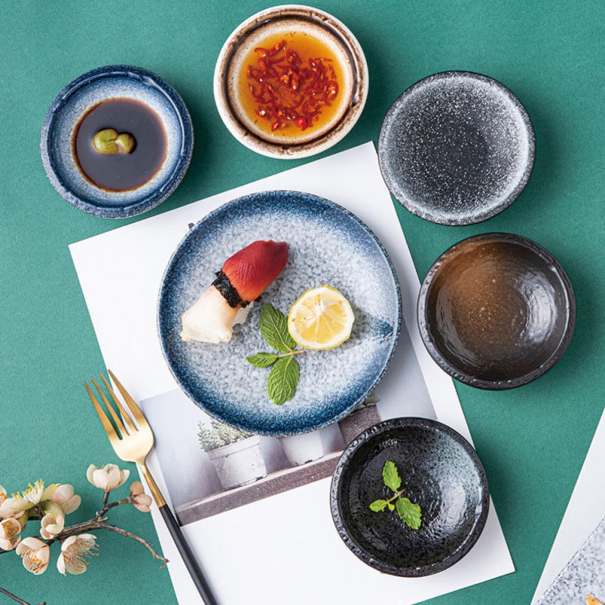 YARNOW 5pcs Ceramic Condiment Plates Set for Sauce and Appetizer Serving, Multi-occasion Use, Fine Workmanship, Small and Lovely Simple Style Side Dishes Plates Color
