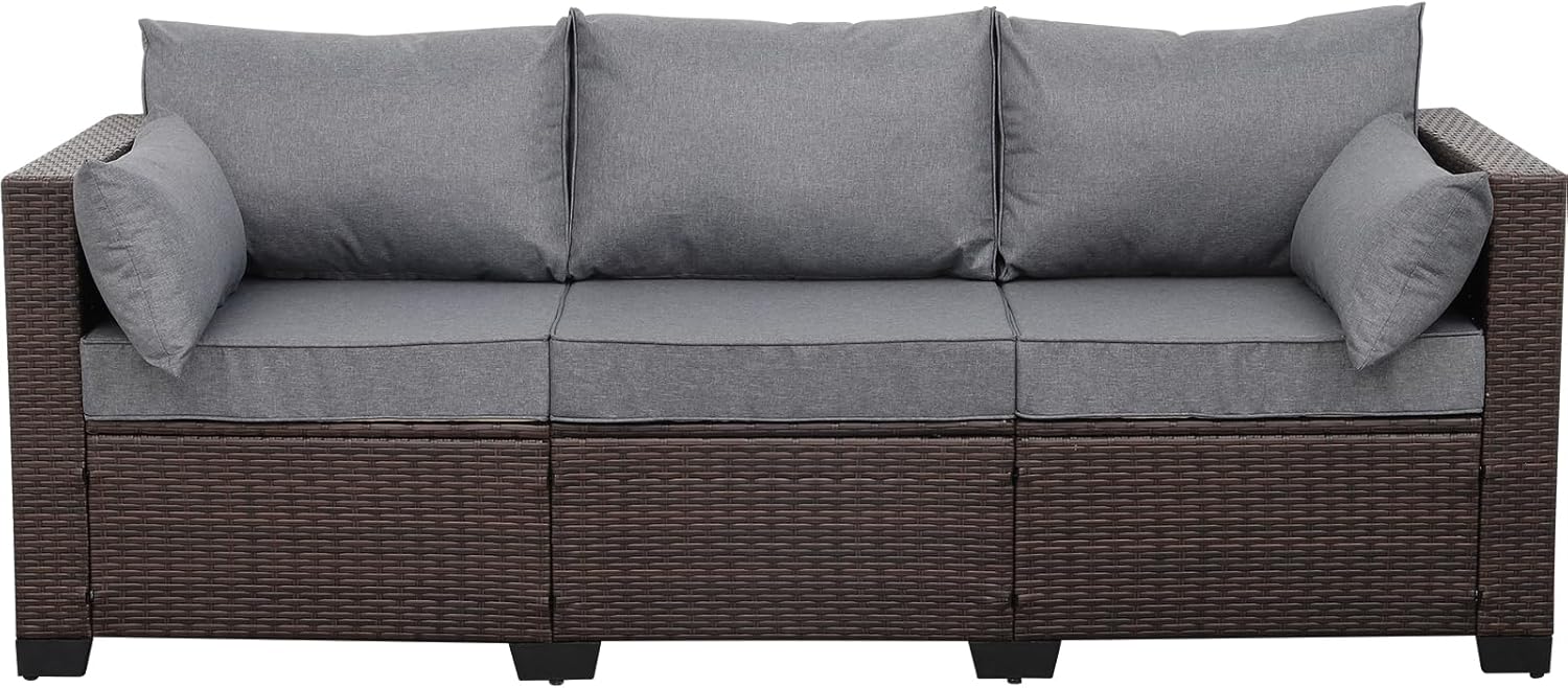 WAROOM 3-Seat Patio Sofa Set with Grey Cushions