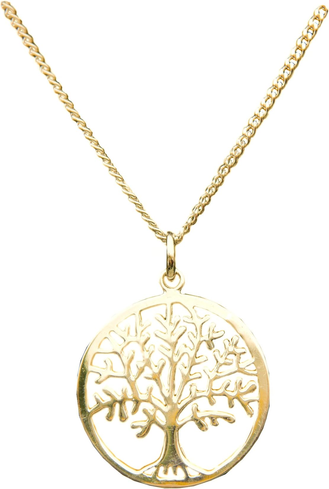 ANTOMUS® 18k YELLOW GOLD VERMEIL SILVER TREE OF LIFE ADJUSTABLE NECKLACE Diamond Cut Curb 50(1.75mm Gauge) "THREE CHAINS IN ONE"