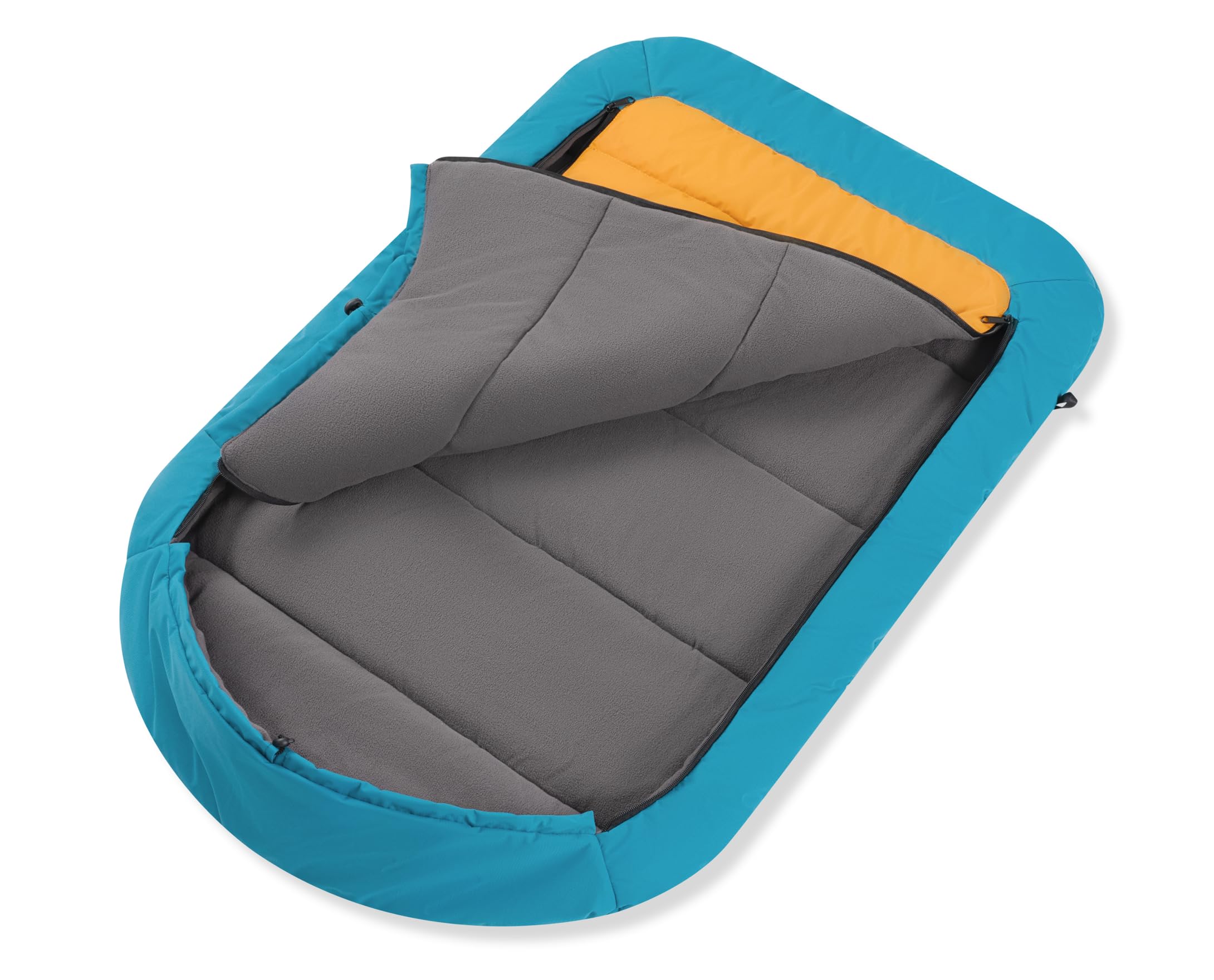 OllyDog Meeker Sleeping Bag, Water-Resistant, Warm, Packable Pet Bed Mat Storage Bag for Indoor and Outdoor Travel, Camping, Hiking, Backpacking (Blue/Mango)