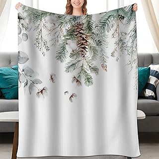 Christmas Pine Needles Cones Flannel Throw Blanket, Soft & Warm Plush, Ultra Cozy, Perfect for Living Room, Bedroom, Travel & Camping, Home Festival Decor (60in x 80in)