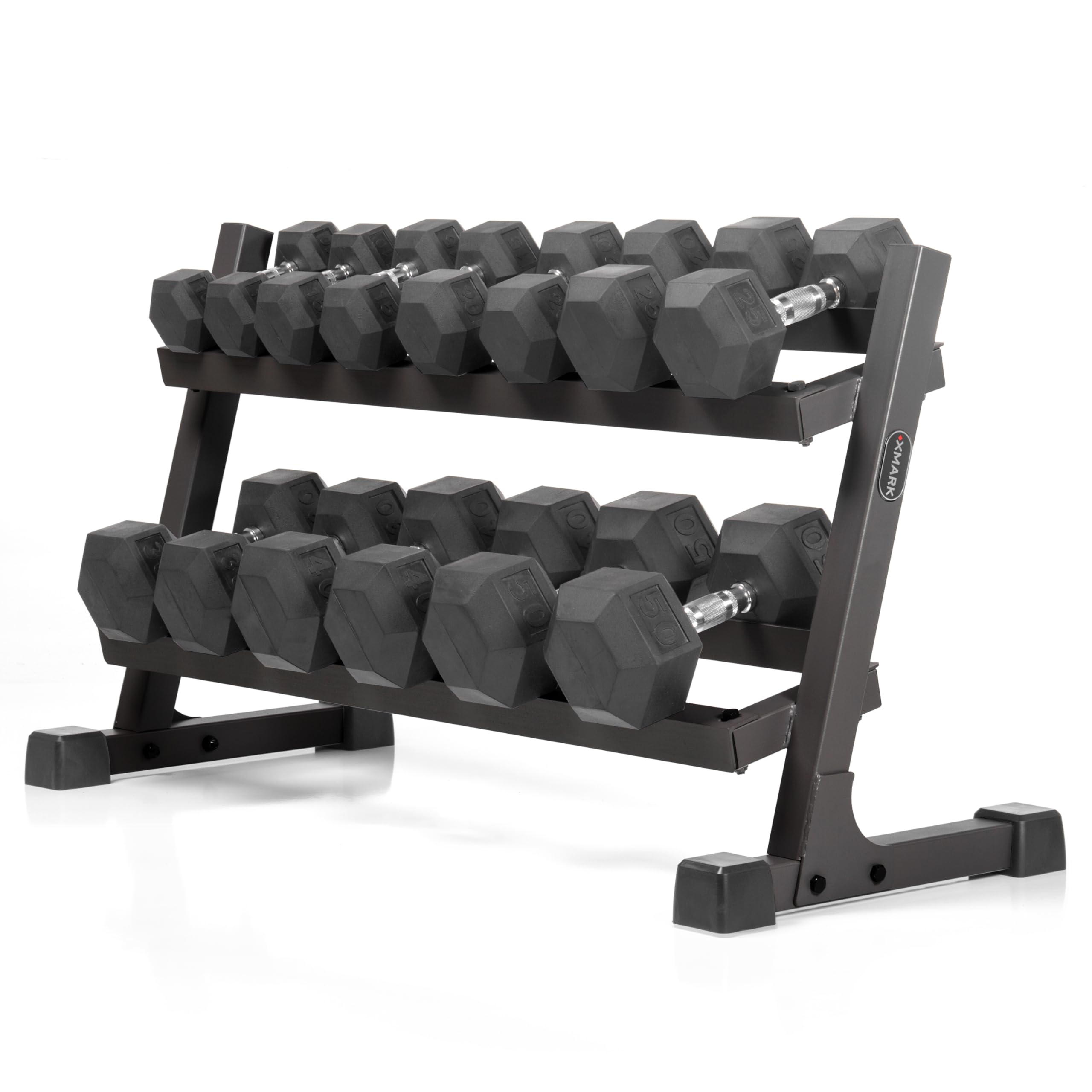 XMark10-50 Pound Dumbbells Weight Set (7 Pairs) with Weight Storage Rack, Gray or Black Storage