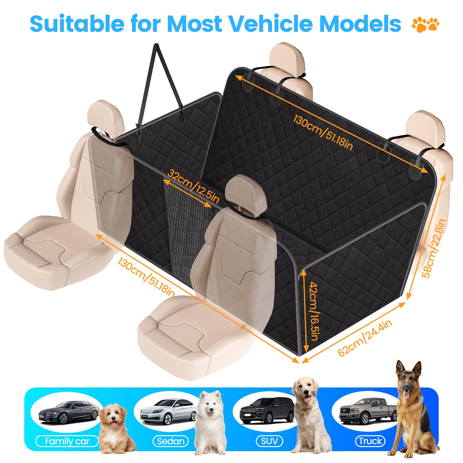 Hundedecke Auto Rückbank, Wasserabweisende hundeautodecken rücksitz mit Seitenschutz und Sichtfenster, Rücksitz Hund Auto mit Harter Unterseite Universal Kratzfeste Autoschondecke Hund Rücksitz