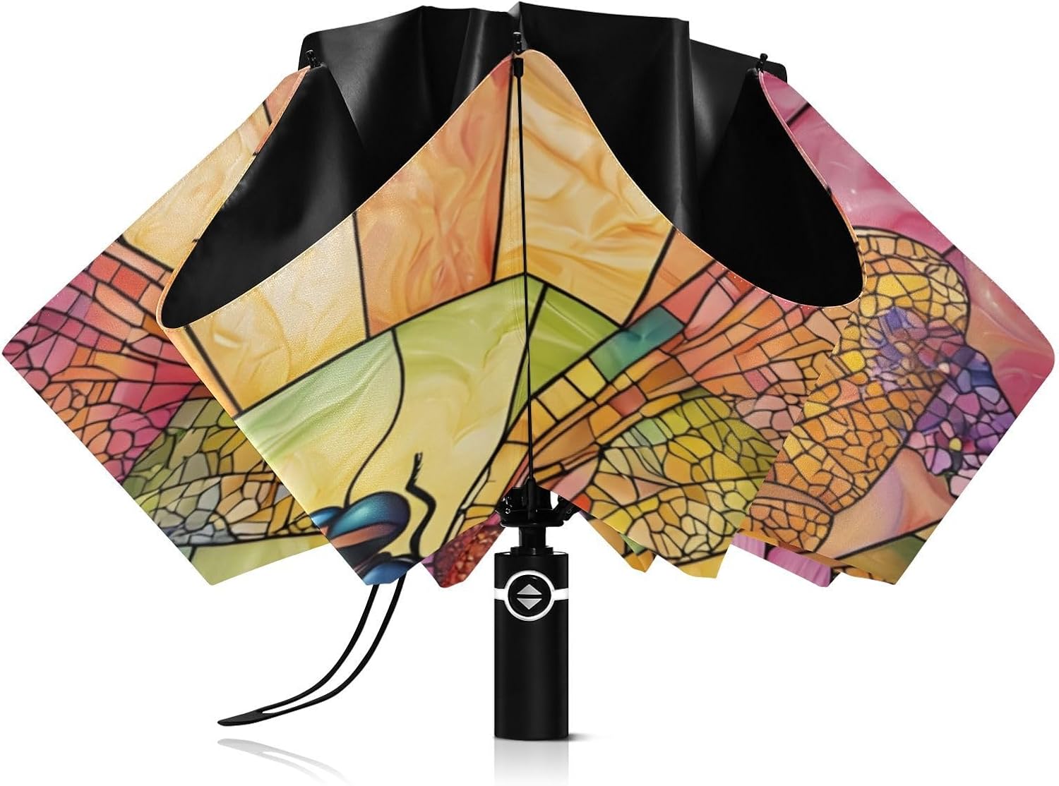 Dragonfly Stained Glass Umbrellas for Rain Travel Umbrella Compact Folding Lightweight Portable Automatic Umbrella