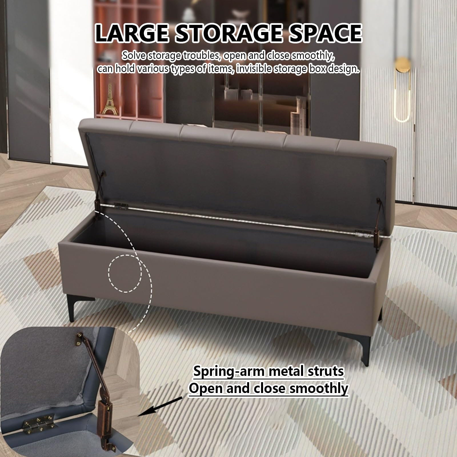 Panca contenitore con seduta, moderno salvaspazio pouf, panca camera da letto Imbottito, panca contenitore ingresso con scarpiera, panca fondo letto matrimoniale, cassapanca contenitore da interno.