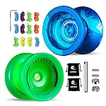 MAGICYOYO Dual Purpose Yoyos - N11 Blue Splash Alloy Professional Unresponsive Yo Yo and K2 Glow Green Plastic Responsive Yoyo with 2 Bags,12 Yoyo Strings, Responsive Bearings Kit