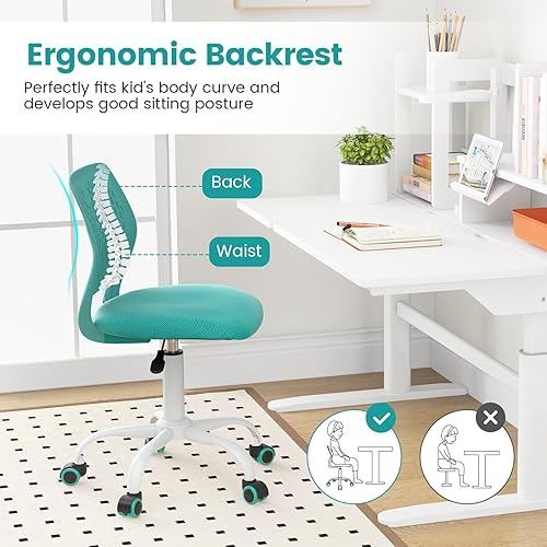 Miniatura 50 de Giantex Silla de escritorio moderna para niños, silla de estudio sin brazos con altura ajustable, silla de oficina ergonómica con ruedas, silla de