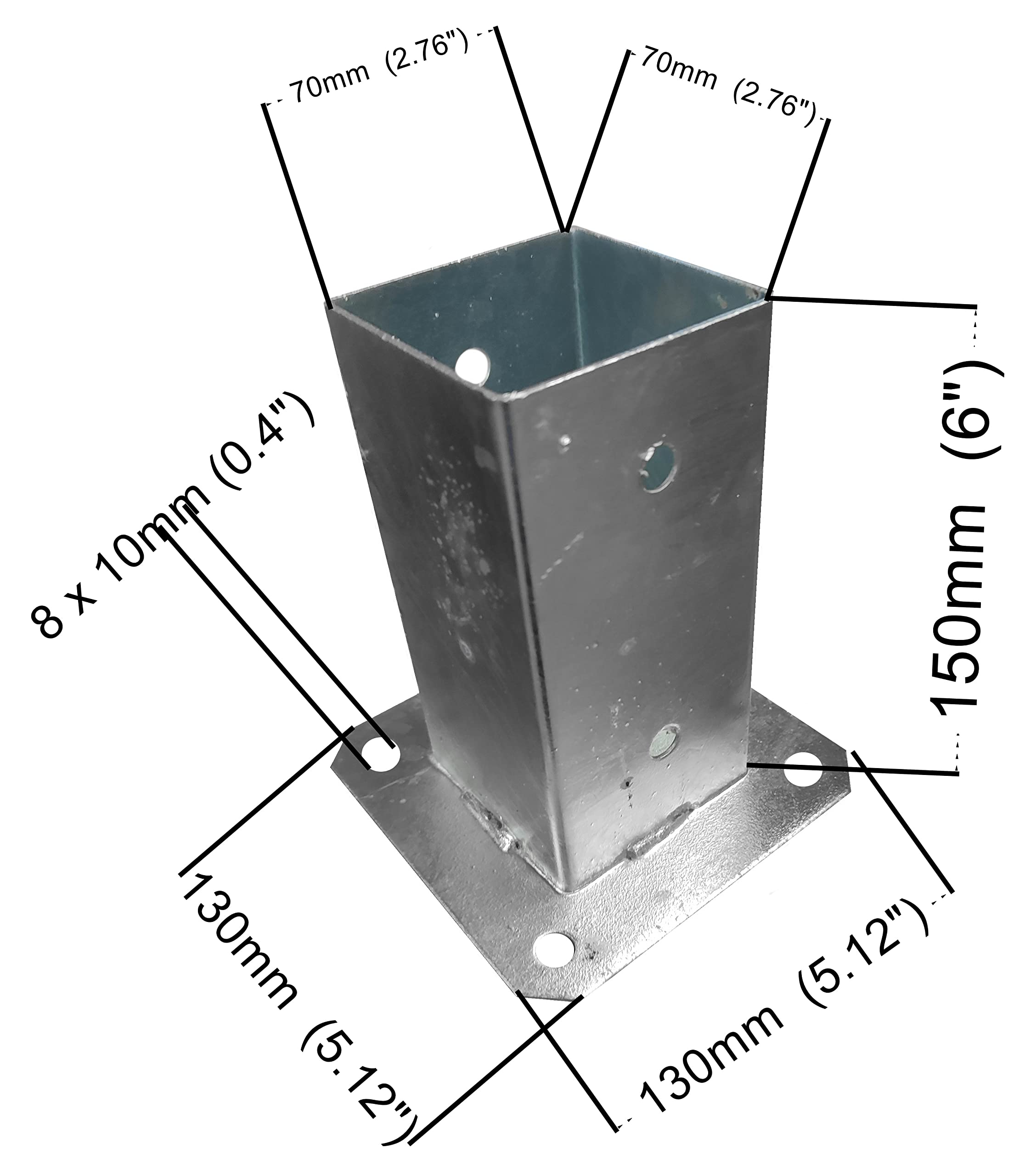 4 postes de soporte para vallas, con pernos, cuadrados, resistentes y galvanizados en caliente, para jardín, tamaño: 70 mm x 70 mm