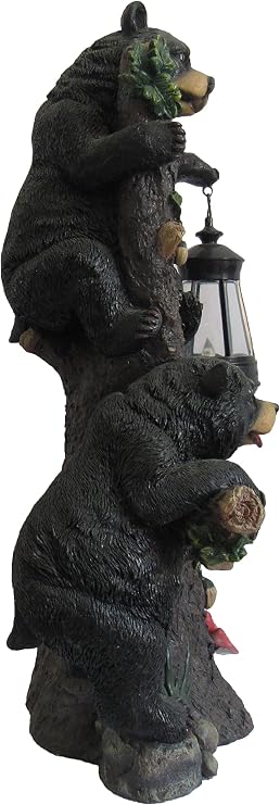 DWK Twin Bears Climbing a Tree Outdoor Home Porch Sign and Solar LED Light Lamp | Front Porch and Yard Decor | Bear Statues Home Decor and Farmhouse Gifts - 18