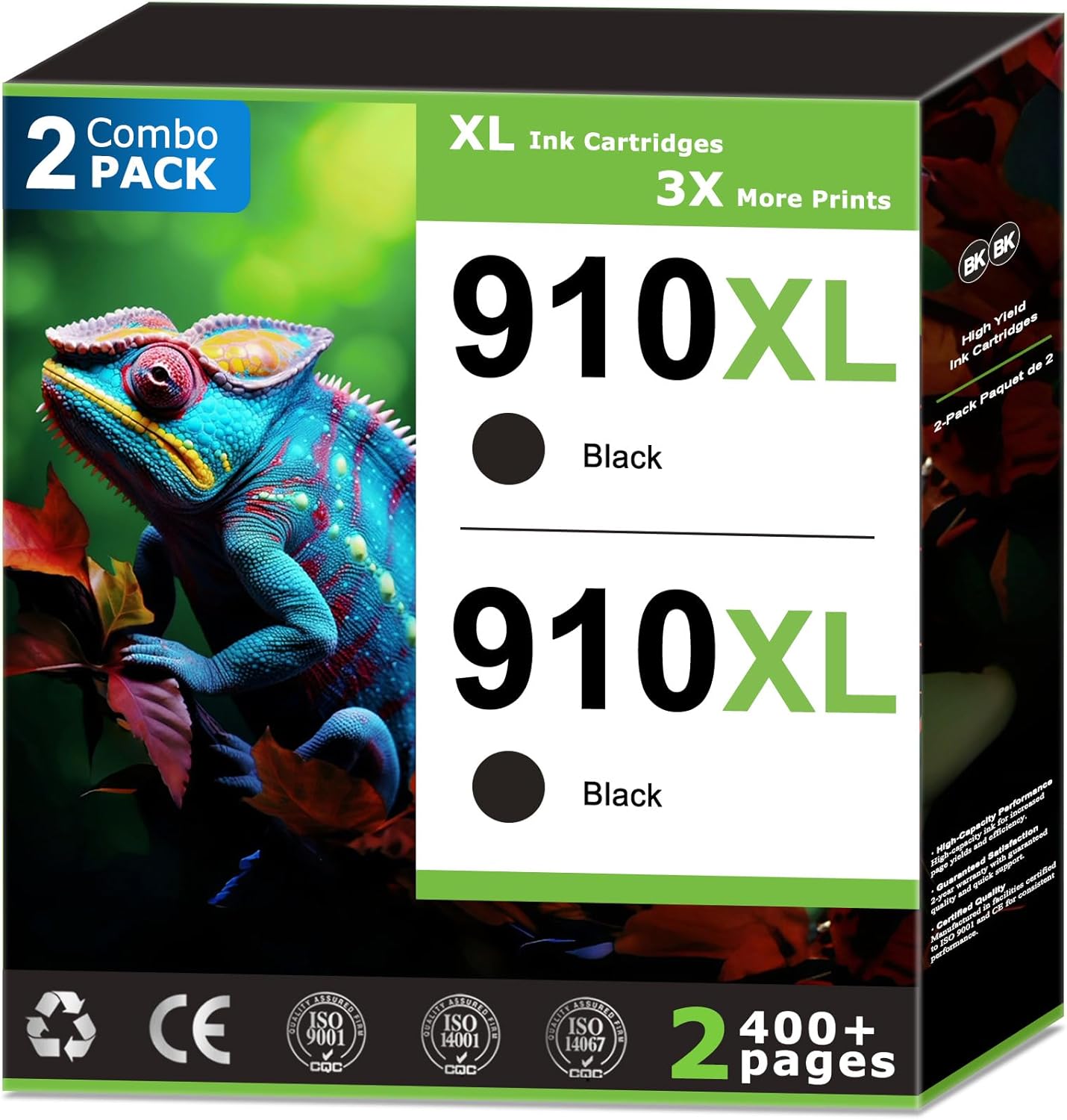 910XL Black Ink Cartridges Combo Pack Replacement for HP 910 Black Ink Cartridges Compatible with HP Printer Work with Officejet Pro Series Printer 8020 8010 8025 Ink High Yield With V17.2.1 (2 Pack)