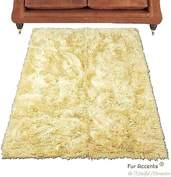 Fur Accents Plush Faux Fur Area Rug - Shaggy Sheepskin - Small 2x3 Tan Rectangle - Designer Throw Carpet - Art Rugs USA 2x3, Tan