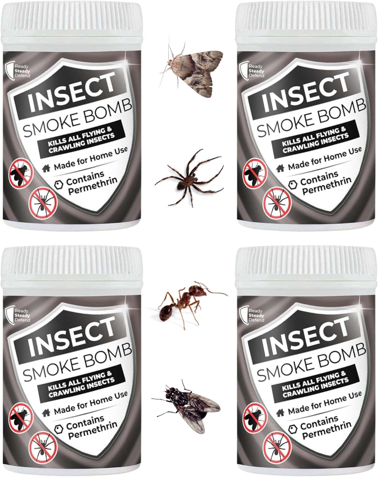 Insect Smoke Bomb 4 Pack - Fast-Acting Formula, Comprehensive Coverage, Non-Staining, for Home Use, Effective Against All Insects