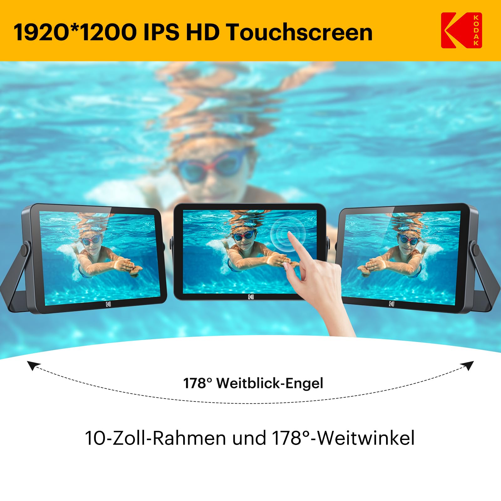 KODAK 10,1 Zoll WiFi Digitaler Bilderrahmen 1920x1200 IPS Touchscreen 32 GB Speicher 4000mAh Akku