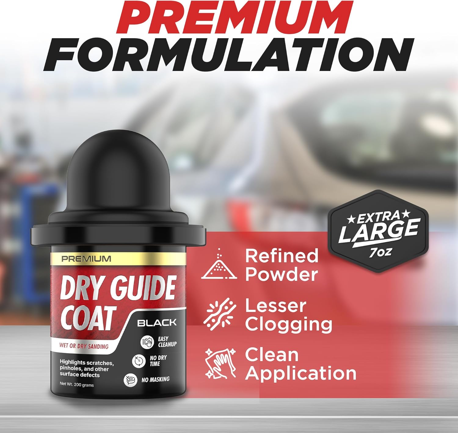Dry Guide Coat Powder - Highlights Scratches, Pinholes, Low Spots & Other Defects, Extra Large Black Powder Coat for Wet & Dry Auto Body Sanding - Guide Coat Auto Body w/Nitrile Gloves 200g