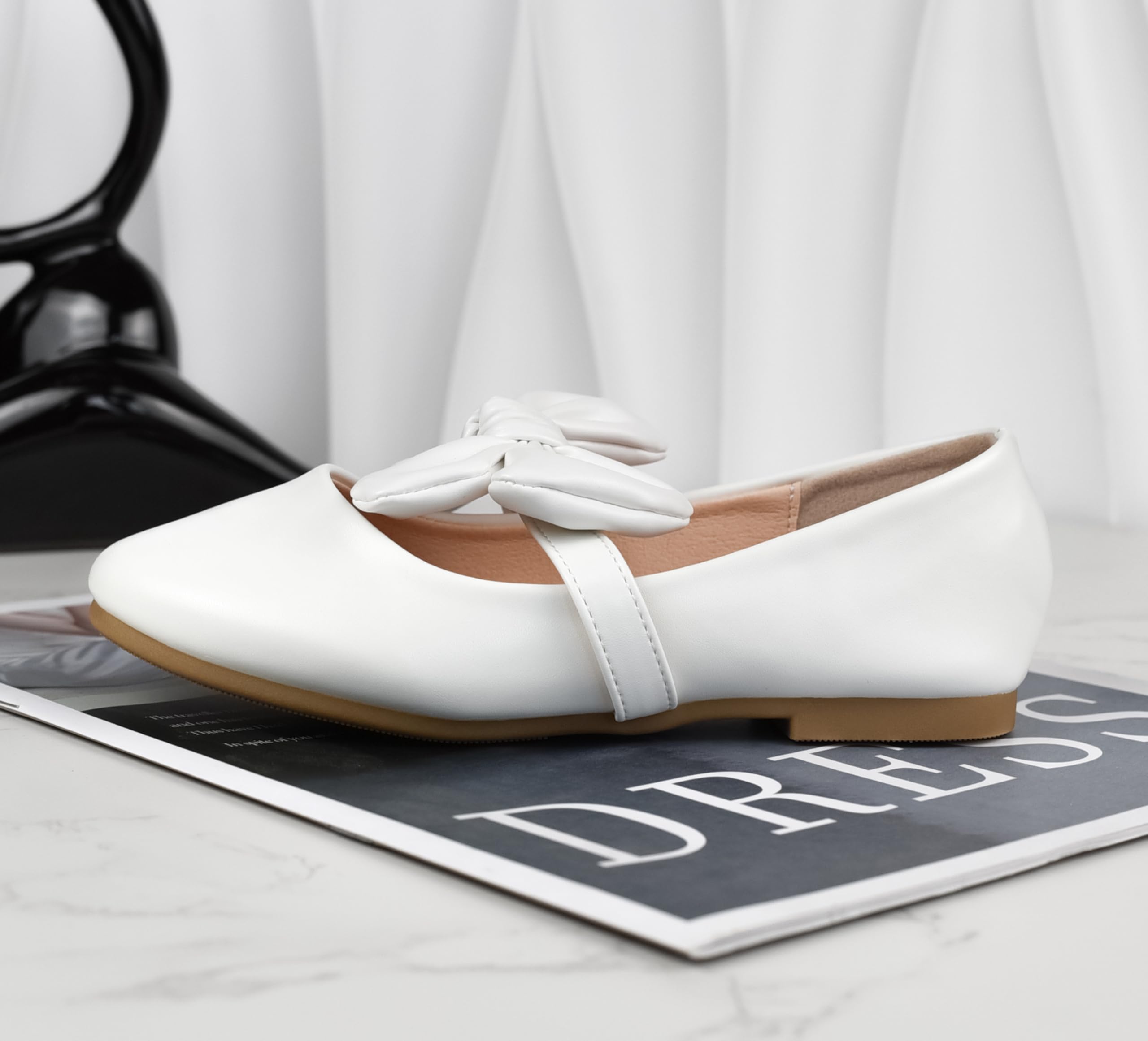 Scarpe Mary Jane Eleganti per Ragazze Scarpe Ballerine Basse Bianche con Fiocco per Festa, Matrimonio, attività, Scuola