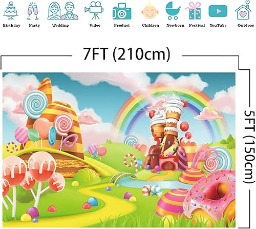 telón de fondo de piruleta de 7 x 5 pies fondo de cabina de fotos Candyland fondo de fotografía temática de caramelo arcoíris para fiesta de primer