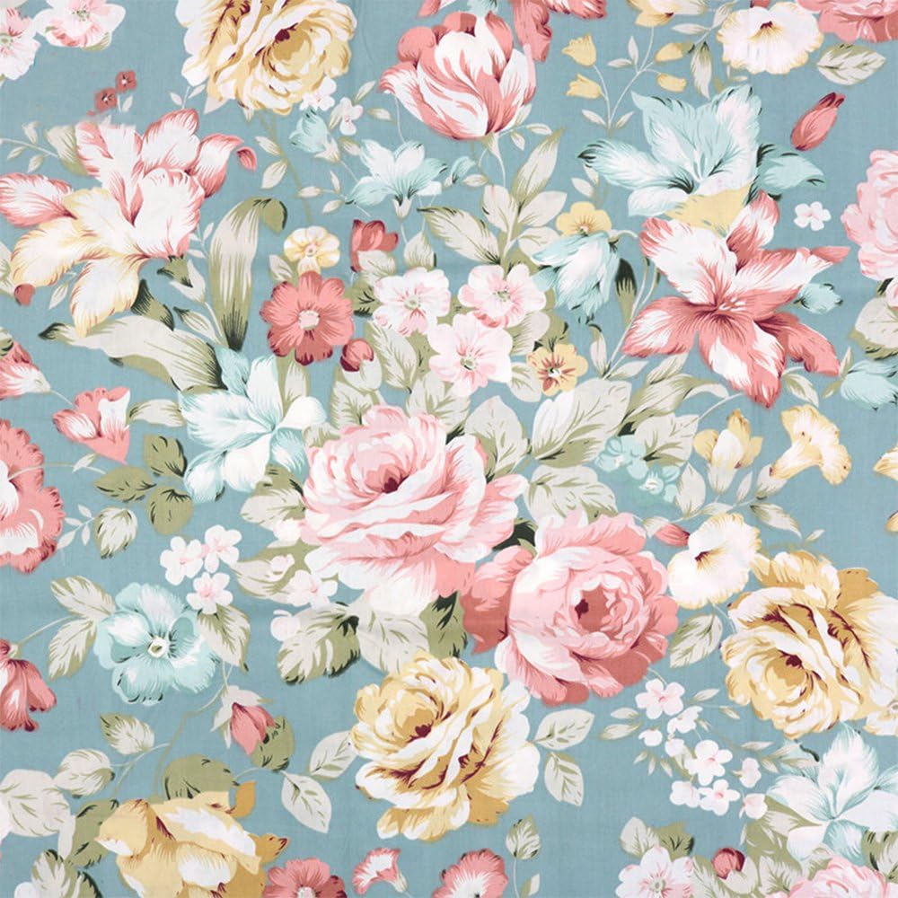Vintage Floral Print Fabric by The Yard, Precuts Cotton Fabric 39 by 63 inches for Quilting, Sewing, Crafts, Home Décor (Green)