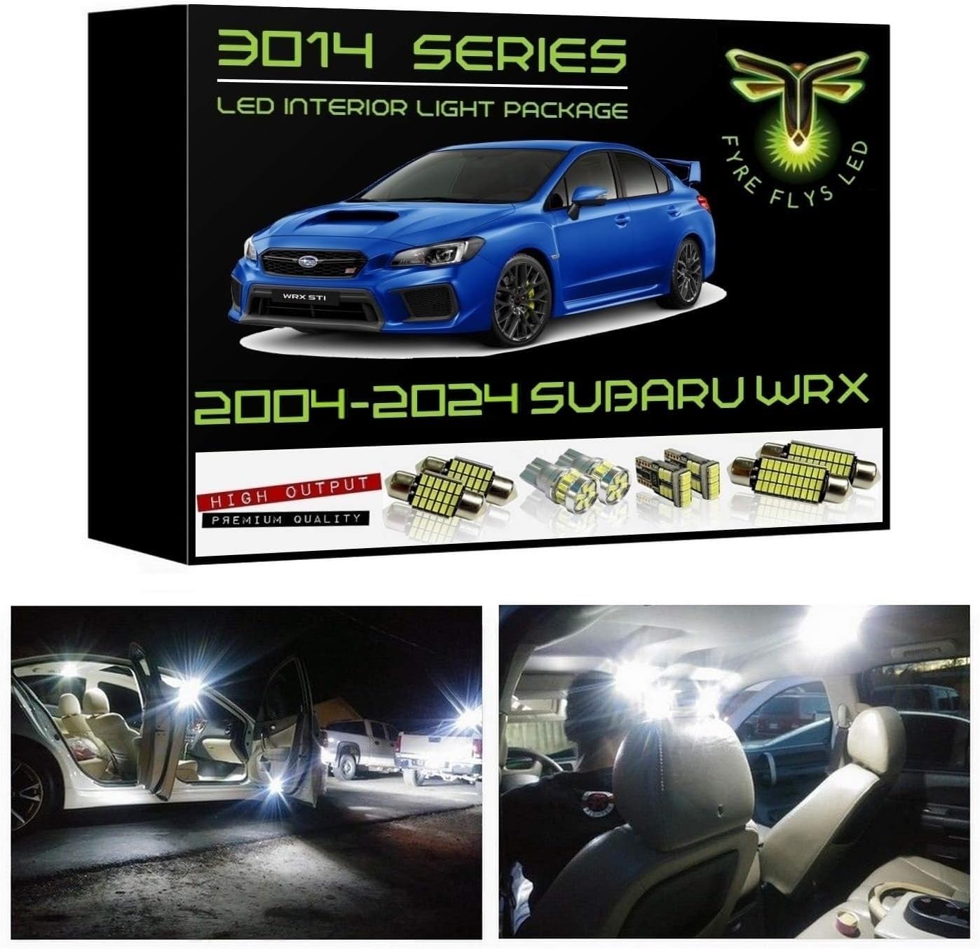 8 Piece White LED Interior Lights for 2004-2024 Subaru WRX, WRX STI, Impreza Super Bright 6000K 3014 Series SMD Package Kit and Install Tool