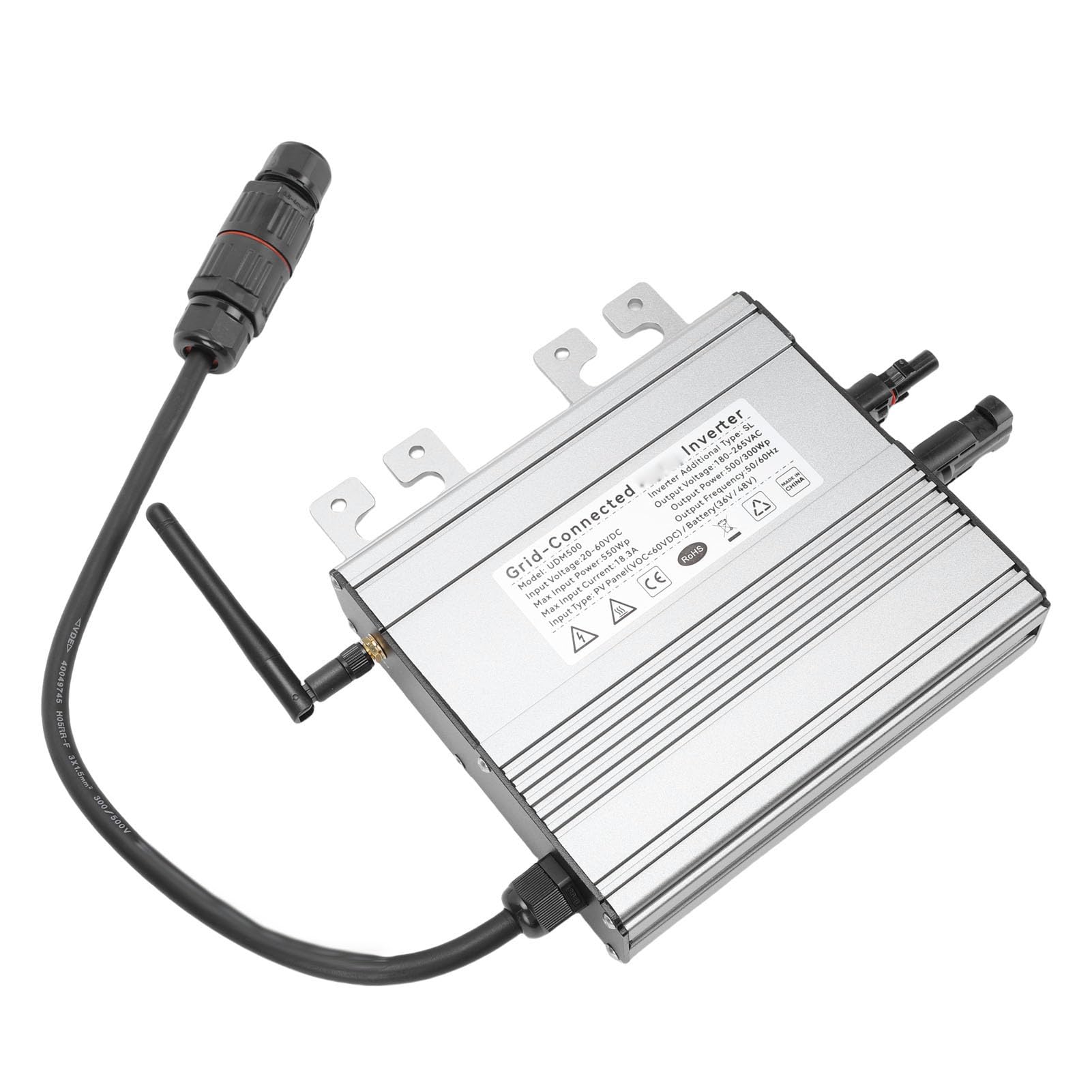 Microinversor de Conexión a Red Solar IP65 Inversor Pequeño Impermeable con Conector CC Universal para Uso Doméstico Aleación de Aluminio 164 X 188,5 X 43 Mm