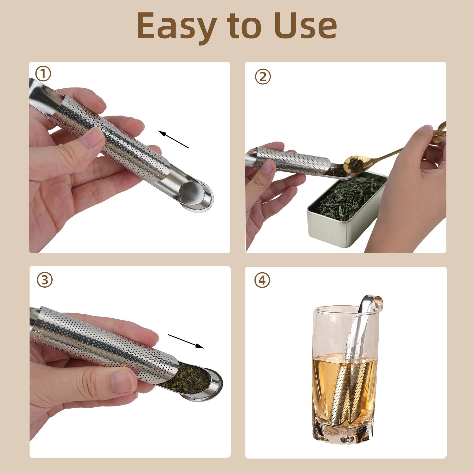 3PCS Stainless Steel Tea Infuser Set for Loose Leaf Tea, Includes Elegant Spoon and Cleaning Brush, Perfect Fine Mesh Strainer, Metal Diffuser, Pipe Tea Steeper for Loose Tea, Coffee, Spices