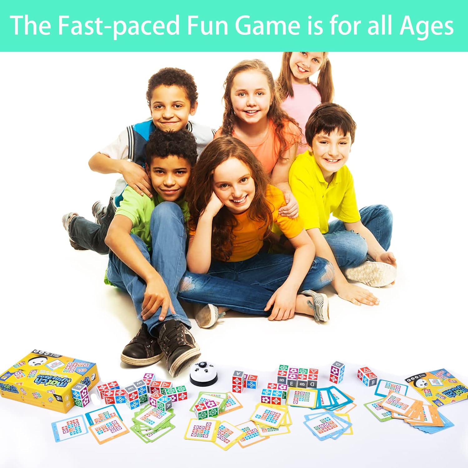 LADVATKIN Wooden Matching Game Puzzle Games, Shape Pattern Block Brain Game 2.0 with Bell for Family Night, Match Puzzles Building Cubes Toy Board Games for Kids and Adults