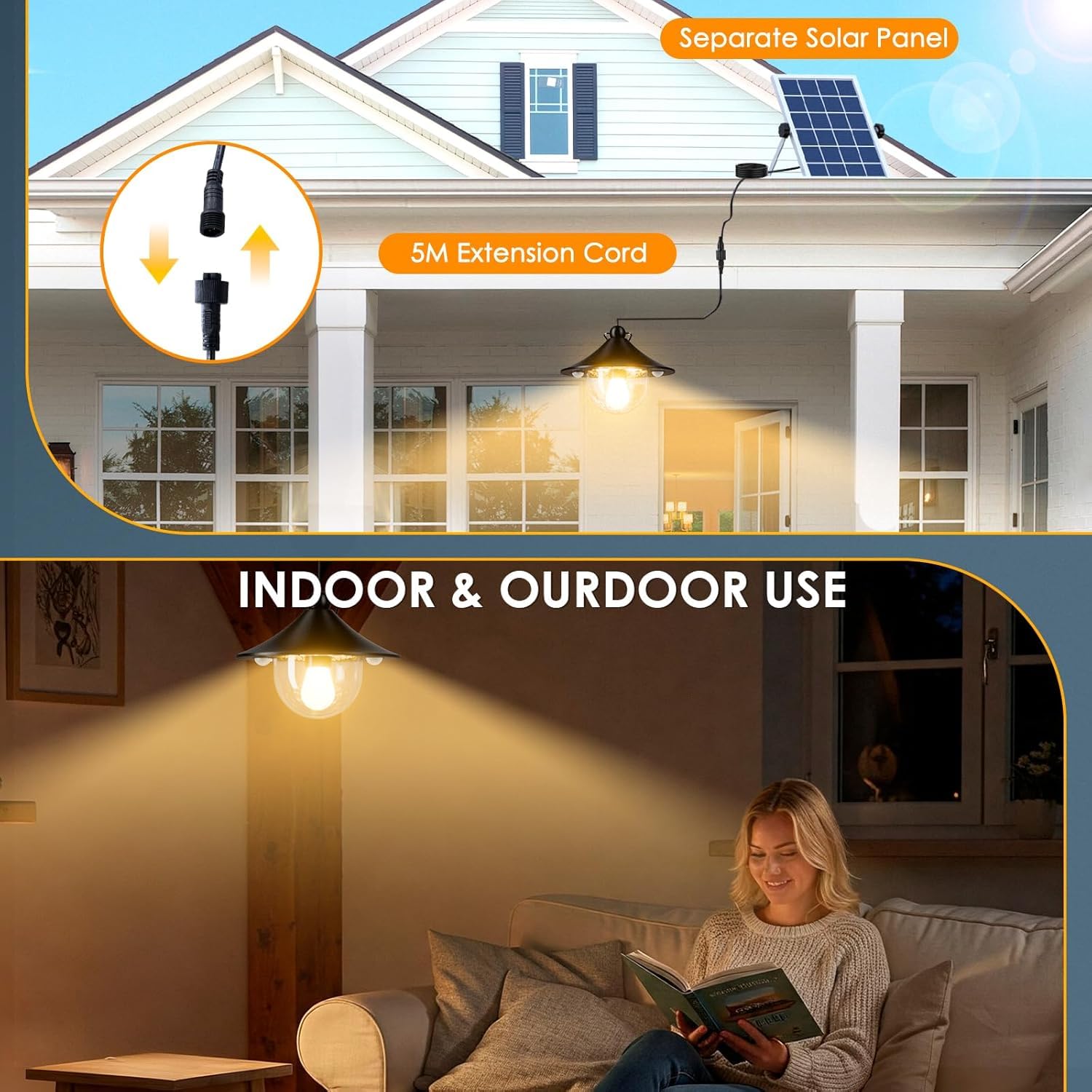 Quntis Solarlampen für Außen Innen Hängend, 1000LM 4400mAh Solar Hängelampe Outdoor mit Bewegungssensor Fernbedienung, 3 Farben 5 Modi Hängeleuchte, IP65 wasserdichte Pendelleuchte Garten mit 5m Kabel