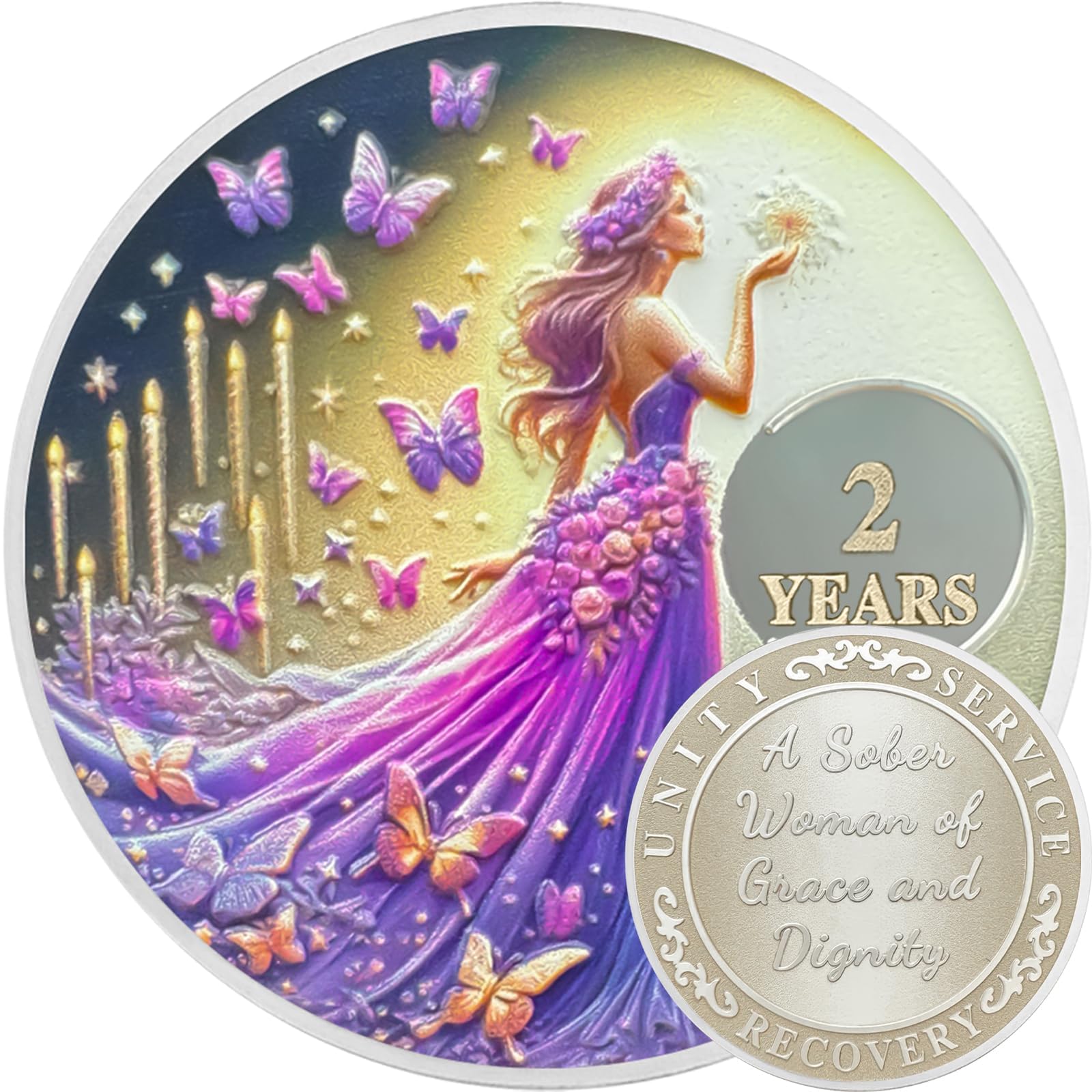 Original Butterfly Fairy 2 Year Chip Sobriedad Mujeres Dos Años Sobriedad Moneda AA Chip Y Medallón AA NA WAA Moneda Restauración Chip Sobriedad Signo Sobriedad