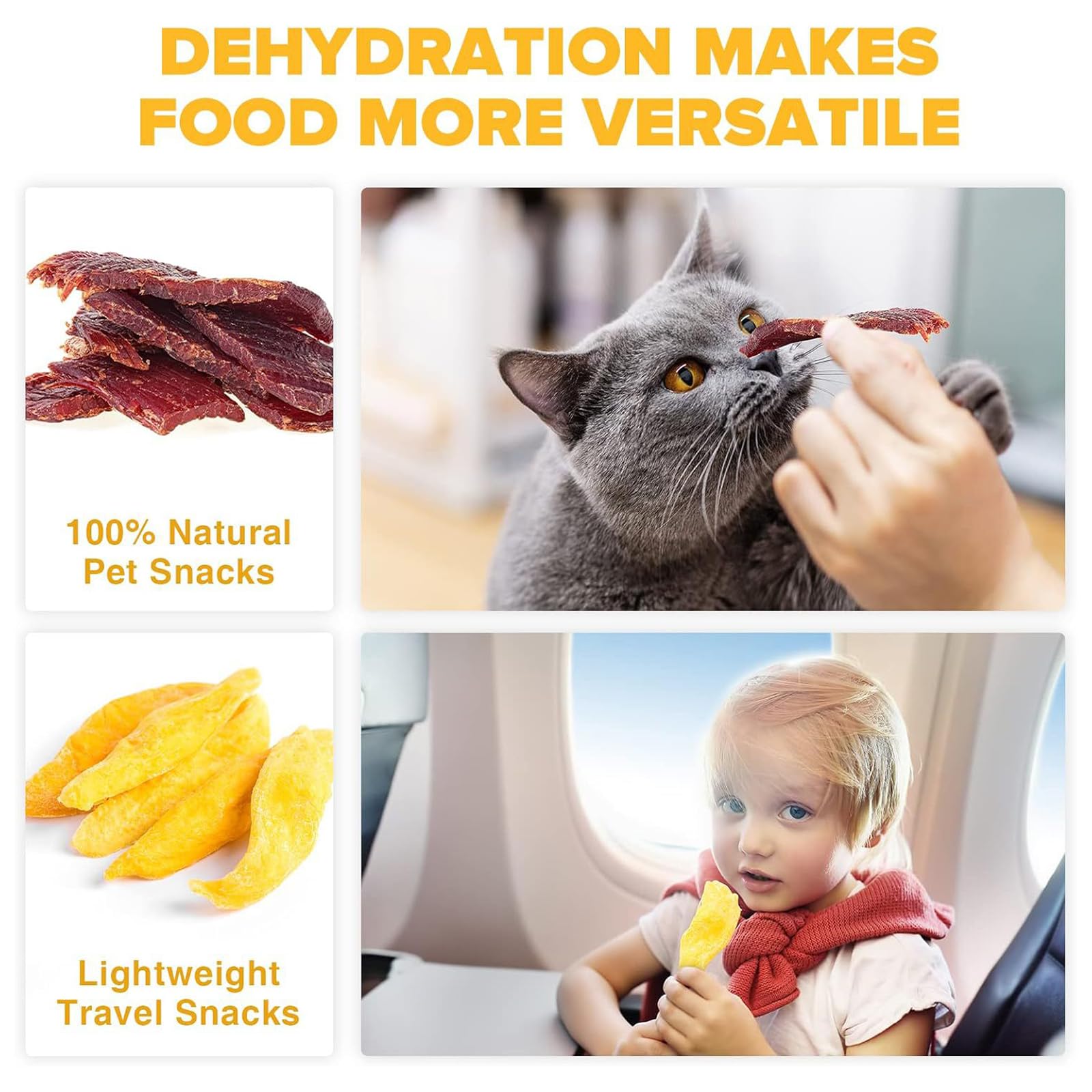 Deshidratador de Alimentos de 350W - Deshidratador Doméstico Compacto de 5 Capas para Mariscos y Carne para Mascotas, Ajuste de Temperatura de 35°C-75°C, Secador Eléctrico de Alimentos para Sna black