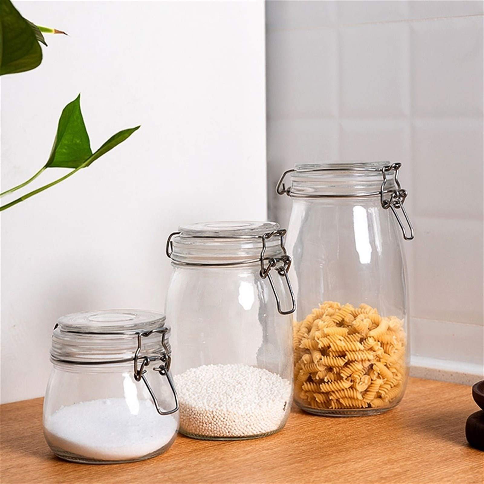 Botes para Alimentos Tarro hermético, botes de cristal de almacenamiento de contenedores y café, Cocina Especias y muchos más.Tarro de cristal con la tapa de almacenamiento, un conjunto de 3 Botes Her