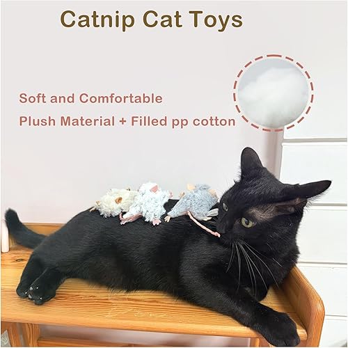 Miniatura 5 de Juguete de ratones para gatos con hierba gatera, 3 piezas de peluche para limpiar los dientes, juguete para masticar gatito, juguete con arruga y
