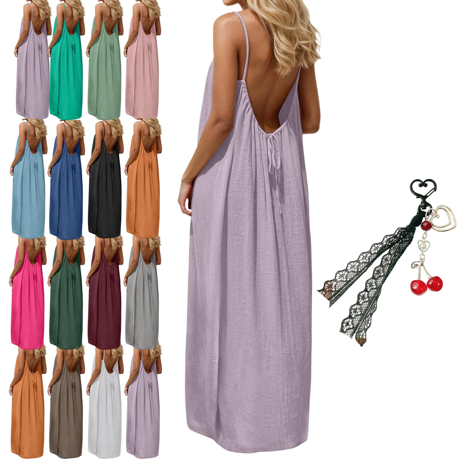 WRSFXV Backless Cami Dresses for Women Cami Lounge Dress Backless House Dress Long Sundress with Back Tie