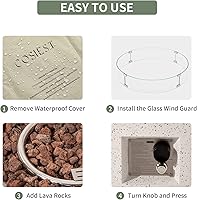 Vista 7 de COSIEST Mesa de café con brasero de propano para exteriores con base redonda de 42 pulgadas color beige, calentador de patio certificado, quemador