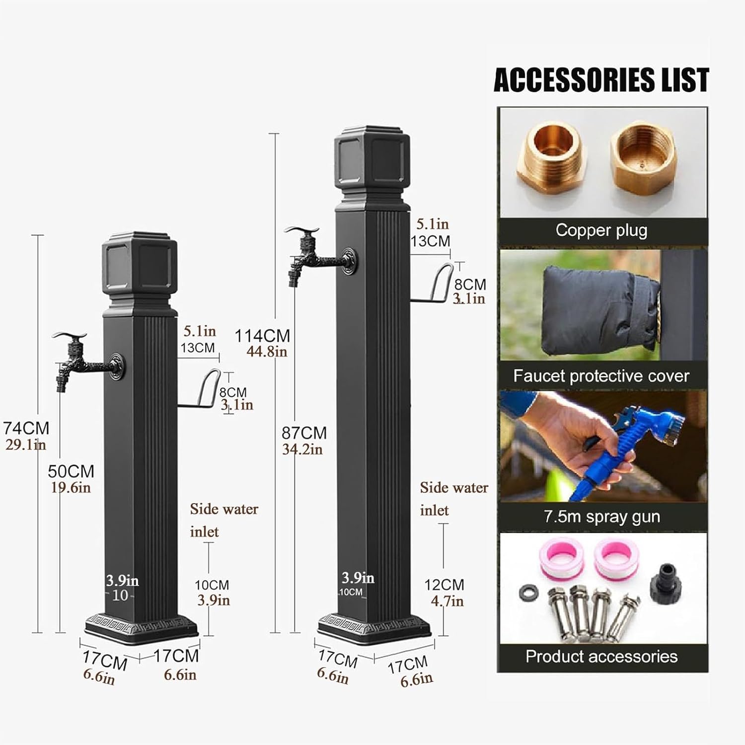 Stainless Steel Outdoor Water Column & Hose Stand with Faucet - Rust-Resistant, Antifreeze, Sturdy Design for Car Washing & Garden Watering (74cm/29.1in)