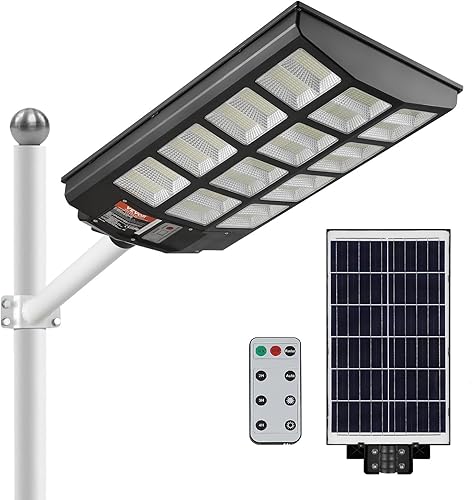 VEVOR Luz solar de calle de 1200 W, luces LED solares de inundación para exteriores, 120000 lm con control remoto RF, IP66 de seguridad impermeable