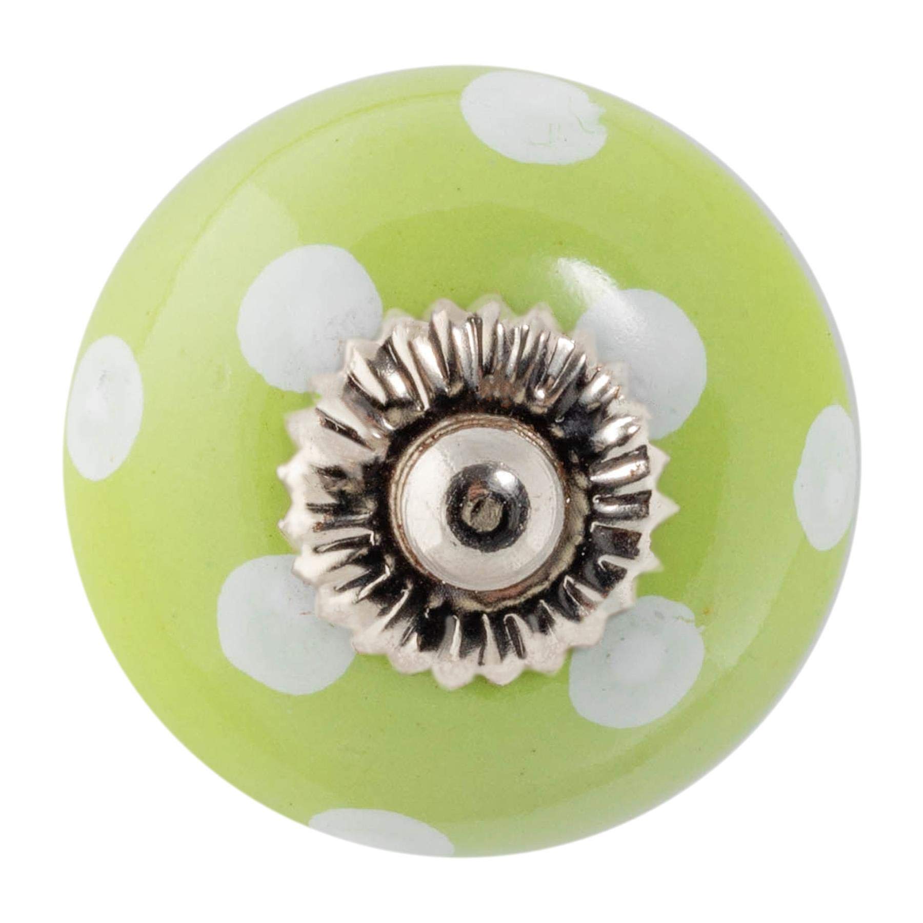 Nicola Spring Green Spot Ceramic Cupboard Drawer Handle Knob - Polka Dot Design - Green/White