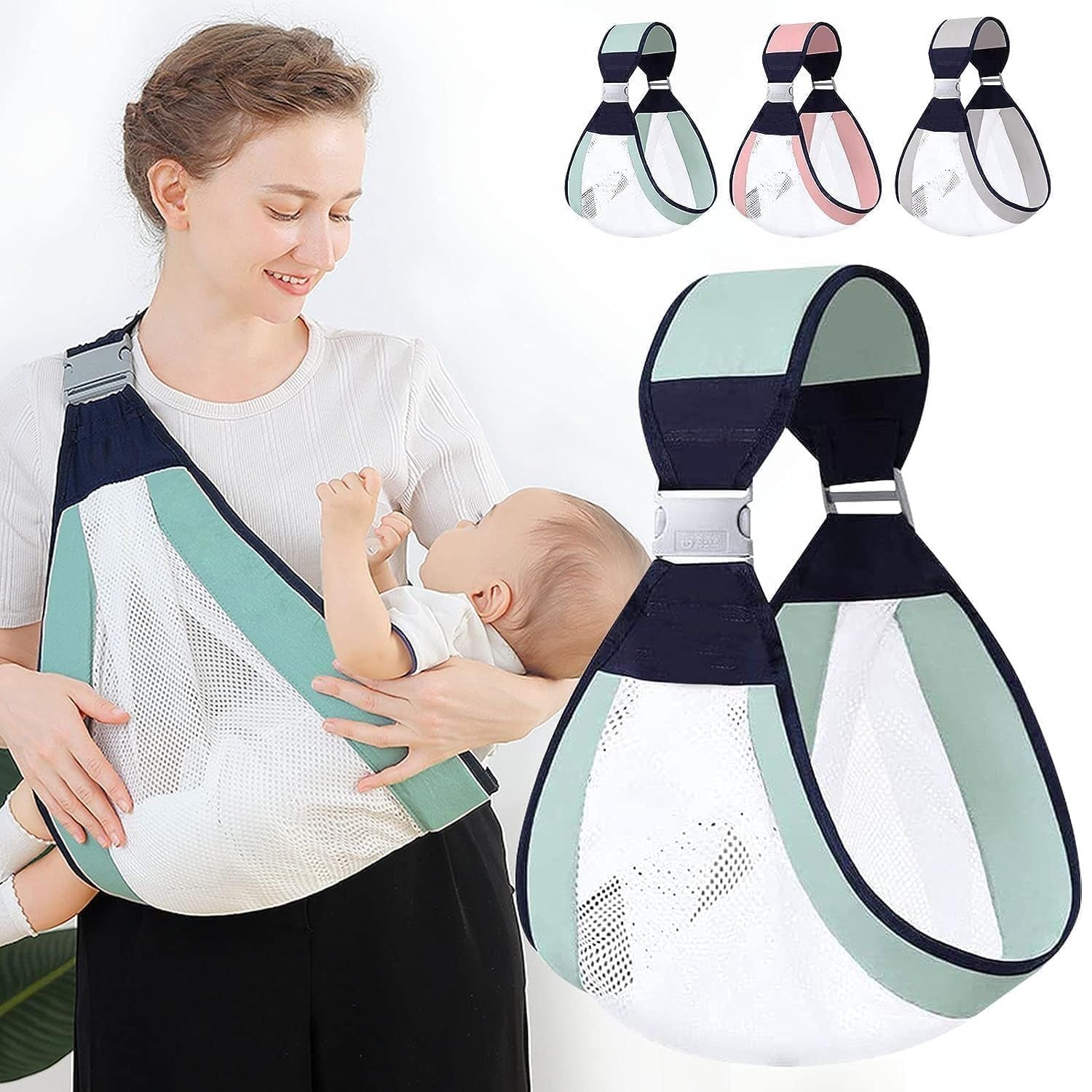 Baby Sling Carrier Wrap Cotton Adjustable Newborn up to 20kg | Breathable Mesh, Breastfeeding Support, Premie Baby Friendly, Stroller Cover Included, Multiple Colours-image-29